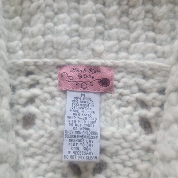 Hand Knit by Dollie Cardigan Womens M Wool Blend Sequin Button Ivory - Picture 9 of 9
